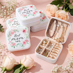Kacctyen 12 Pieces Best Mom Ever Mini Travel Jewelry Case Bulk Mother's Day Church Gifts Watercolor Flowers Women Party Favor Gift for Secretary Girls Leather Travel Jewelry Case - color: Green Leaves and Flowers