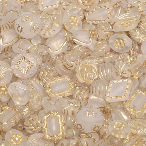 7.5 OZ Assorted Vintage Acrylic Beads for Jewelry Making, Song Xi Unique Flower Rose Czech Beads for Bracelet Earrings, Bohemia Style, Bulk, DIY Holiday Gift (240-260 PCS, Transparent Matte) - color: Transparent Matte