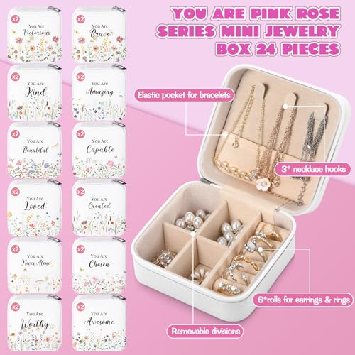 Kacctyen 12 Pieces Wildflower Mini Travel Jewelry Case Bulk You Are Amazing Loved Green Leaf Mother's Day Church Gifts for Secretary Day Party Girls Leather Travel Jewelry Case - color: Wild Flower