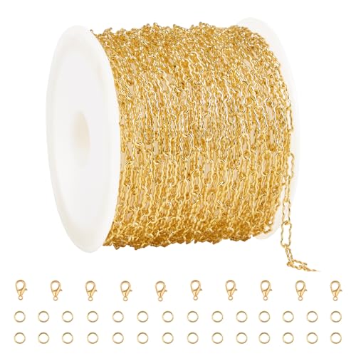 GTVOODX 16.4 Feet Gold Plated Stainless Steel Krinkle Chains for Jewelry Making, Soldered Unfinished Craft Chain Bulk for Necklace Bracelet Jewelry Making - color: Gold Krinkle