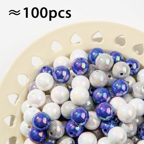 16mm Acrylic Beads 100pcs Ab Dark Blue&Grey Bead Chunk Bubblegum Beads for Pens for Necklace Jewelry Bracelets DIY Crafts Making (Dark Blue&Grey) - color: dark blue&grey