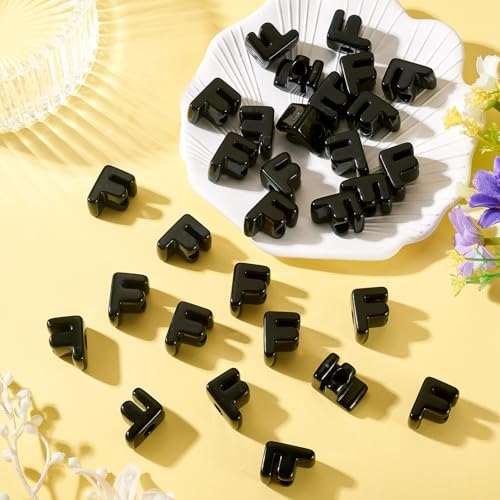 30Pcs Large Hole Letter Beads Black Acrylic European Beads 3D Letters F Chunky Bead Initial Alphabet Bead for Key Chains Bracelets Necklace DIY Craft Bag Charm Kit Arts Projects - color: Black-F