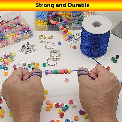 2 mm 330 Feet Satin Nylon Cord String for Jewelry Making Bracelet Necklaces Beading Thread Rattail Macrame Kumihimo Chinese Knot Craft Royal Blue - size: Royal Blue