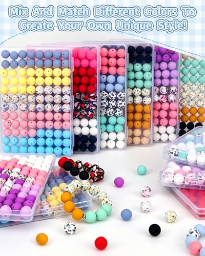 100 Pcs 15mm Silicone Beads for Keychain Making, Flowers Silicone Beads Bulk Round for Bracelets Pens Crafts Jewelry Making (Flowers) - color: Flowers