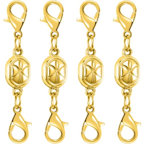 Magnetic Necklace Clasps and Closures-Magnetic Necklace Clasp Set, Double Locking Design, Gold and Silver (4pcs Gold) - color: 4pcs gold