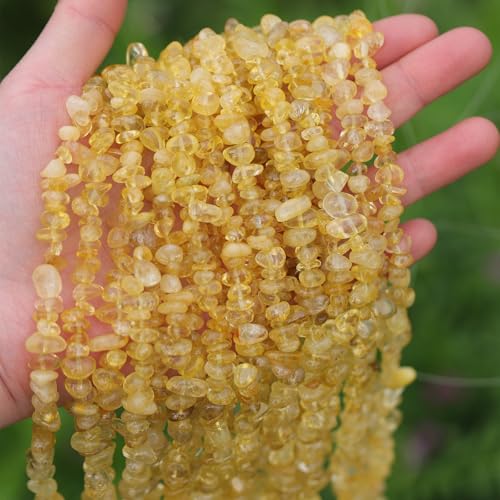 400pcs Natural Chip Stone Beads for Jewelry Making Citrine 5-8mm Irregular Gemstones Healing Crystal Loose Rocks Bead Hole Drilled for Ring Earrings Necklace Bracelet Making DIY Art Crafts - color: Citrine(2 Strands-62")