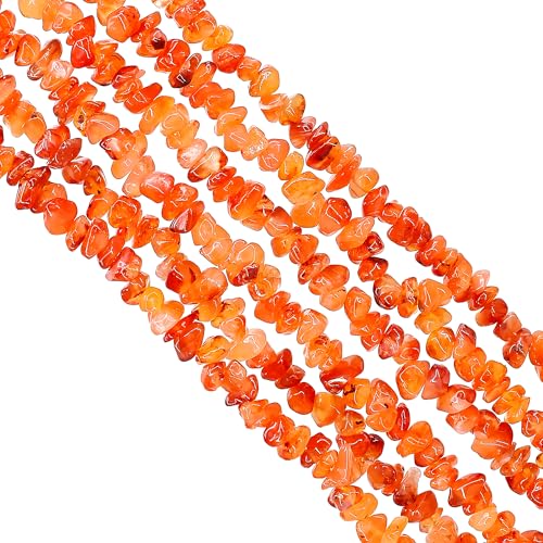 GM GemMartUSA Carnelian Natural Raw Chip Beads Strands | Semi-Precious | AAA+ Quality 1 Strand 34” | DIY Bracelet Jewelry Making, Healing Crystal Craft| 4-6mm - Orange-Color Gemstones (CHCN-70001) - color: Carnelian (CHCN-70001)