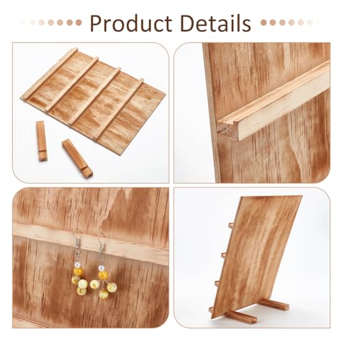 PH PandaHall 4 Tier Wooden Jewelry Display Stand, Earring Display Stands Rack Removable Showcase Rack, Retail Jewelry Display Card Holder for Selling Craft Jewelry Showing - color: BurlyWood-4 Tier