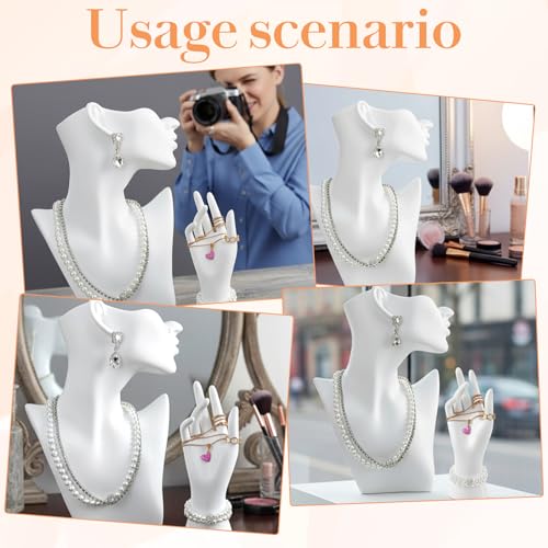 3 Pcs White Jewelry Display Mannequin Set Including Boutique Bust Holder and Hand Models Bracelet Ring Earring Showcase Display Holdor Stand for Boutique and Photography