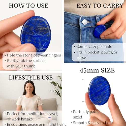 Lapis Lazuli Worry Stone – Natural Thumb Palm Stone for Inner Wisdom, Confidence & Intuition – Deep Blue Pocket Crystal for Focus & Calm - color: Lapis Lazuli