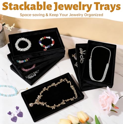 12 Pcs Velvet Jewelry Tray, Blank Stackable Drawers Organizer, Jewelry Display Tray for Beads Bracelets Necklaces Earrings Storage (Black) - color: Black