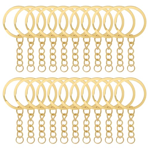 50Pcs Keychain Key Ring with Chain Bulk Split Key Chain，1.1 Inch Key Chains Parts with Open Jump Ring Connector for Jewelry Making Crafts (Gold) - color: 50Pcs Gold