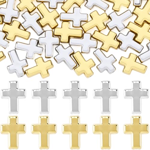60 Pcs Cross Charms for Jewelry Making, Religious Cross Beads for Bracelets, Crosses for Jewelry Making, Bracelets, Necklaces, DIY Crafts (Gold, Silver) - color: 60pcs, 16x12mm, Gold,Silver