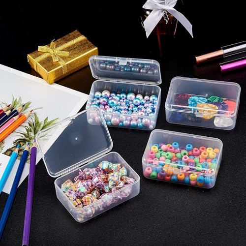 SATINIOR 12 Pack Clear Plastic Beads Storage Containers Box with Hinged Lid for Beads and More (3.54 x 2.36 x 1.26 Inch) - size: 3.54 x 2.36 x 1.26 Inch