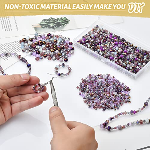 1000pcs 4/6/8mm Purple Color Briolette Crystal Glass Beads for Jewelry Making Supply,Round Rondelle Faceted Spacer Beads,Crystal Beads for Bracelets Necklaces DIY Crafts - color: Purple