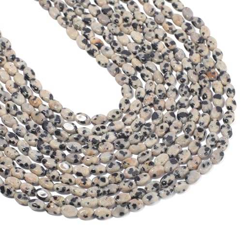 70pcs Natural Dalmatian Stone Beads，4x6mm Egg Shape Loose Gemstone Beads for Jewelry Making Design Earring Necklace - color: rondelle
