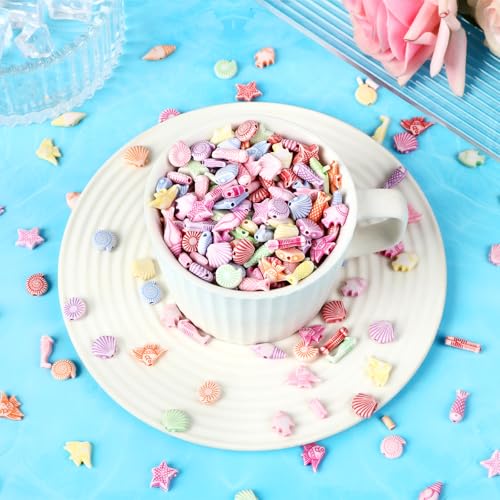Augshy 700pcs Cute Acrylic Mini Shell Fish Starfish Beads for Party Decoration Making DIY Craft Accessories - style: Ocean Style