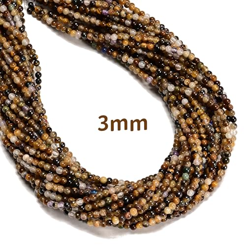 JM Design 3mm 122Pcs Multi-Color Mixed Gemstone Smooth Round Beads, 15" Strand Gemstone Loose Spacer Stone Beads for Jewelry Making Craft DIY Necklace - size: 3mm