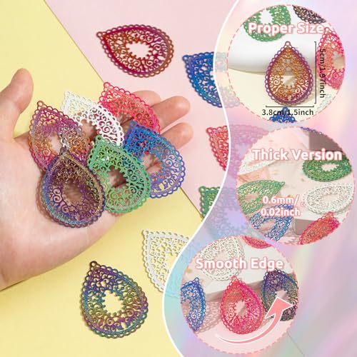 Dazzling Colorful Filigree Charms Hollow Out Multicolor Geometric Filigree Pendants for DIY Jewelry Making Earrings Necklaces Components - color: Waterdrop-2