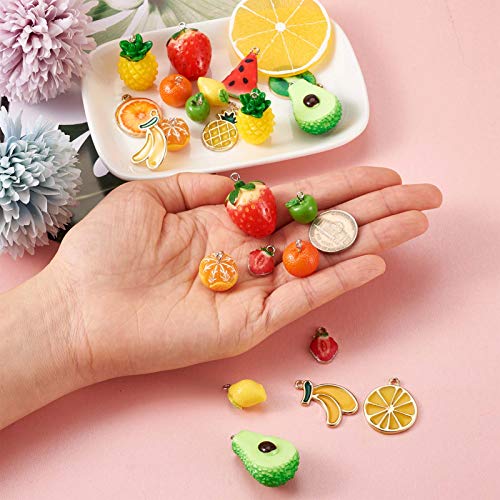 Craftdady Fruit Dangle Charms Pendants Cute Resin Food Pendants Apple Orange Pineapple Strawberry Pendants Lovely Vegetable Mushroom Charms for DIY Craft Earring Bracelet Necklace Jewelry Making - color: Mixed Color, Mixed Shape