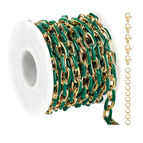 UMAOKANG 6.6 Feet Gold Plated Stainless Steel Chain Green Enamel Paperclip Jewelry Chain Roll Oil Drip Decoration Craft Chains Bulk - color: Green