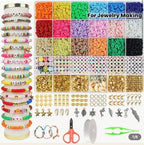 DIY Clay Bead Bracelet Making Kit, Colorful Flat Heishi Beads with Letter, Smiley Face Beads, Charms, Elastic String and Tools for Jewelry Making