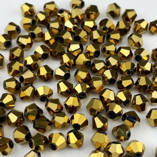 600pcs 3mm Bicone Crystal Glass Beads Faceted Bicone Crystal Beads Bulk Glass Spacer Beads for Bracelets Necklace Pendants Earrings DIY Jewelry Craft Making(Gold) - color: Gold, size: 3mm