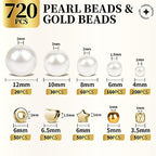 LEOBRO Pearl Beads for Bracelets, 720PCS Bracelet Making Kit for Adult, Bracelet Bead Kits, Small Pearl Beads and Gold Beads for Bracelets, Jewelry Making Kit - color: Creamy White