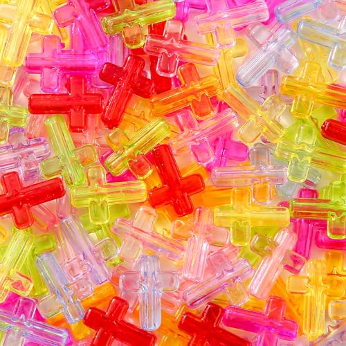 300pcs Cross Beads 12 * 16mm Transparent Color Cross Bead Crosses Spacer Beads Bulk for DIY Crafting Necklace Bracelet Jewelry Making Keychain (Transparent Color) - color: transparent color