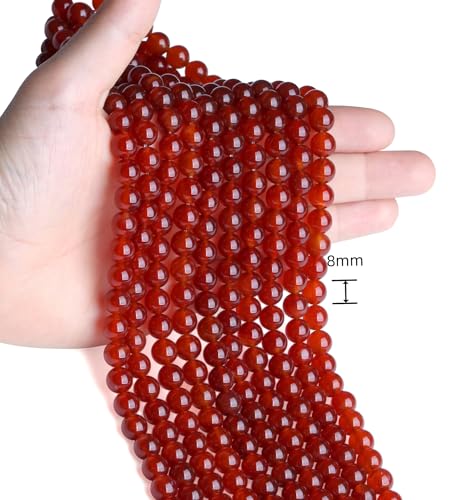 Natural Carnelian Beads 100Pcs 8mm Red Crystal Beads Loose DIY Round Stone Bead for Bracelet Necklace Earrings Making - color: B-Red Agate, size: 100pcs