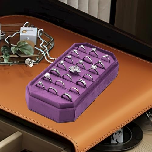 Velvet Ring Organizer Display Tray Jewelry Box Earring Holder Case for Wedding Birthday Christmas Day (Purple) - color: Purple