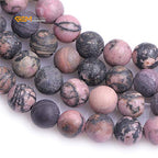 GEM-Inside 8mm Natural Stone Black Rhodonite Frosted Matte Unpolished Round Beads for Jewelry Making Strand 15 inch - color: Black Rhodonite, size: 8mm