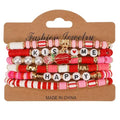 6PCS Valentine’s Day Clay Heishi Bracelet Set for Women- Red Pink Heart Love KISS XOXO Beaded Stretch Bracelets - Handmade Polymer Clay Crystal Glass Stackable Jewelry Gift for Galentine's Anniversary - color: LOVE-02