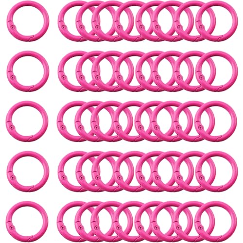 Carabiner Clip 48Pcs Rose Metal Key Ring Clip Circle Keychain Rings Bulk Spring O Ring Round Cute Carabiner Spring Snap Hook Key Chain Clips for DIY Keychain Bag Charm Handbag Purse Dog - color: Rose