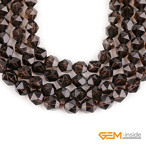 GEM-Inside Natural 8mm Smoky Quartz Gemstone Loose Beads Faceted Cambay Crystal Energy Stone Power for Jewelry Making 15" - color: Smoky Quartz, size: 8mm