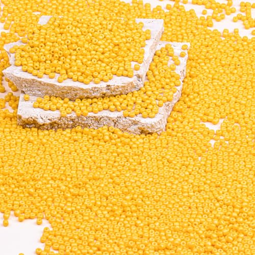 8/0 Glass Seed Beads Bulk, Orange-Yellow 3mm Tiny Round Craft Seed Bead, Small Mini Pony Beads for Jewelry Making Bracelet Necklace Wrist Beading Weaving Supplies, 2500pcs - color: Orange-Yellow