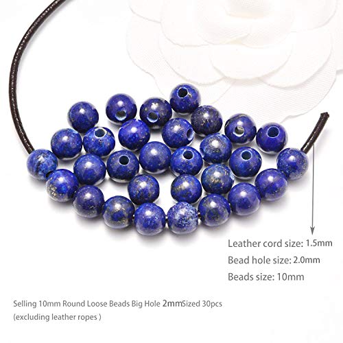 AD Beads Natural Gemstone 10mm Round Loose Beads Big Hole 2mm Sized 30pcs (Lapis) - color: Lapis blue