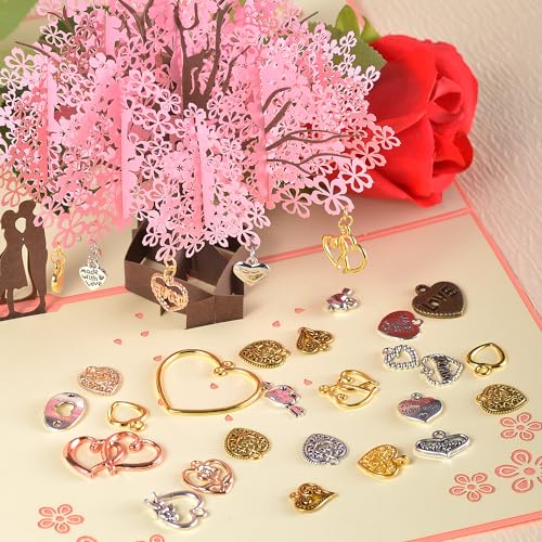 stino Metal Charms for Jewelry Making 100gram, Bulk Tibetan Silver & Gold Plated Trinkets for Earring Necklace Jewelry Making and Findings - color: Heart Mixed Color