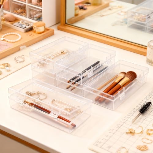 6 Pack Rectangular Clear Plastic Storage Containers Box with Hinged Lid for Beads and Other Small Craft Items (7.28 x 3.54 x 1.77 inch) - size: 7.28 x 3.54 x 1.77 inch