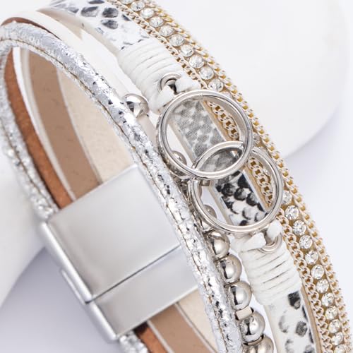 FANCY SHINY Mothers Day Gifts Boho Leather Wrap Bracelet Stackable Infinity Chunky Cuff Bracelets Western Hippie Outfits Jewelry Valentine Gifts for Women - color: Snakeskin White