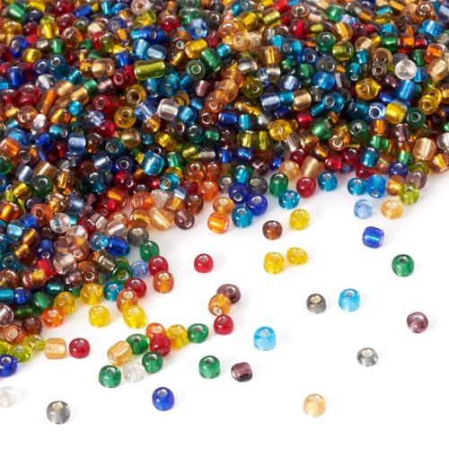 Craftdady 6/0 Glass Seed Beads 4mm About 4500Pcs Transparent Silver Lined Small Round Pony Loose Spacer Beads Random Mixed Colors for Jewelry Making Hole: 1.5mm