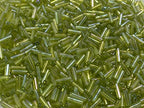 Czech Bugle Beads 40 gr / 1.4 oz Glass Tube Size #3 7mm (Lime Green Iridescent) - color: Lime Green Iridescent