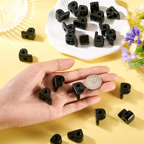 FASHEWELRY 30Pcs Acrylic Letter P Beads with Large Hole Big Plastic Letter Blocks European Beads 3D Letters Chunky Vowel Initial Alphabet Bead for Key Chains Necklace DIY Arts Craft Projects - color: Black, size: P