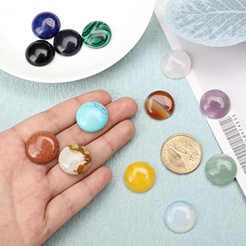 SUPERFINDINGS 16 Styles Half Round Gemstoness Cabochon 20mm Flat Back Stones Beads Quartz Crystal Cabochons for Bracelet Necklace Jewelry Making - size: 20mm
