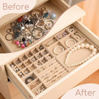 8 Pcs Jewelry Drawer Organizers, Velvet Jewelry Trays for Drawer, Stackable Jewelry Trays, Ideal for Rings, Earrings, Bracelets, Necklaces, Beige - color: Beige