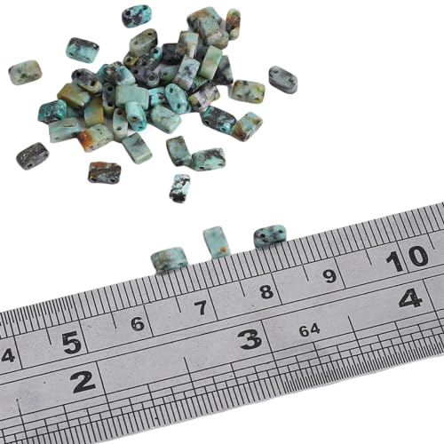 Beadia Natural African Turquoise Stone Tila Beads 5x2mm Rectangle 2-Hole Spacer Beads for DIY Bracelet Earring Making 15"/Strand - color: African Turquoise, size: 5x2mm