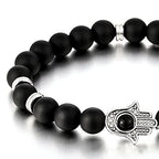 Hamsa Hand of Fatima Protection – Bead Bracelet for Women Men with Black Onyx – Buddhist Prayer Mala