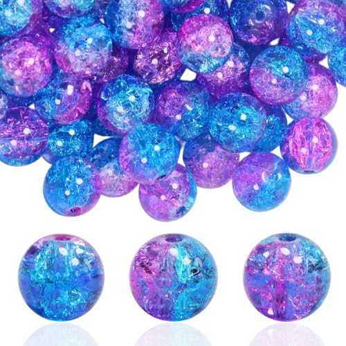 100Pcs 10mm Crackle Glass Beads for Jewelry Making - Round Spacer Crystal Beads Bulk, DIY Craft Supplies for Necklace Bracelet Earrings (Blue Plum) - color: Blue Plum