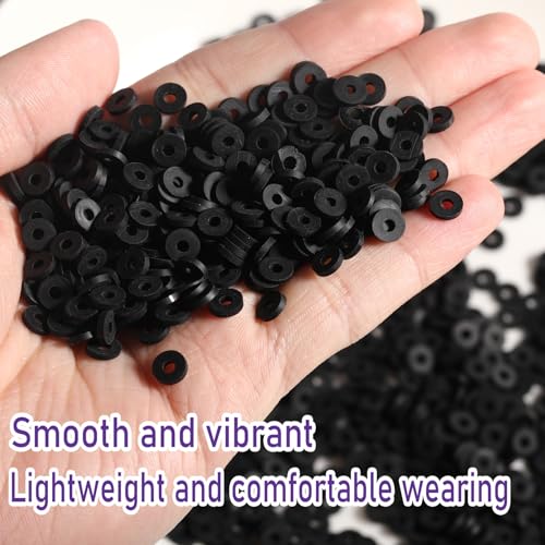 Clay Beads, 8000Pcs Black Clay Heishi Beads for Bracelets Making, Flat Round Polymer Heishi Beads for DIY Jewelry Making - color: 8000pcs Black