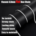 Fiusem Flat Box Chains for Men, 2.5/3/4/4.5/5mm Silver Tone Box Chain Necklace, Stainless Steel Necklaces for Men and Women 16-28 Inches, Jewelry Gift - size: 22 Inches, style: Silver 4MM